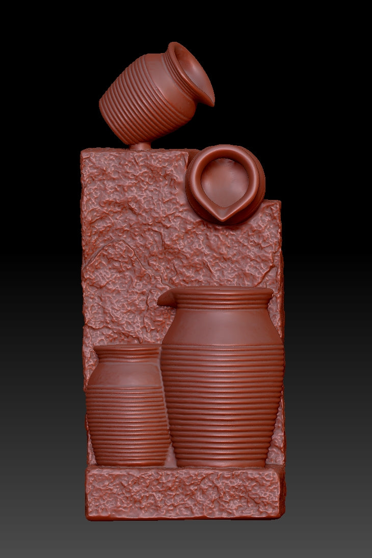 Antique pottery water flow landscape