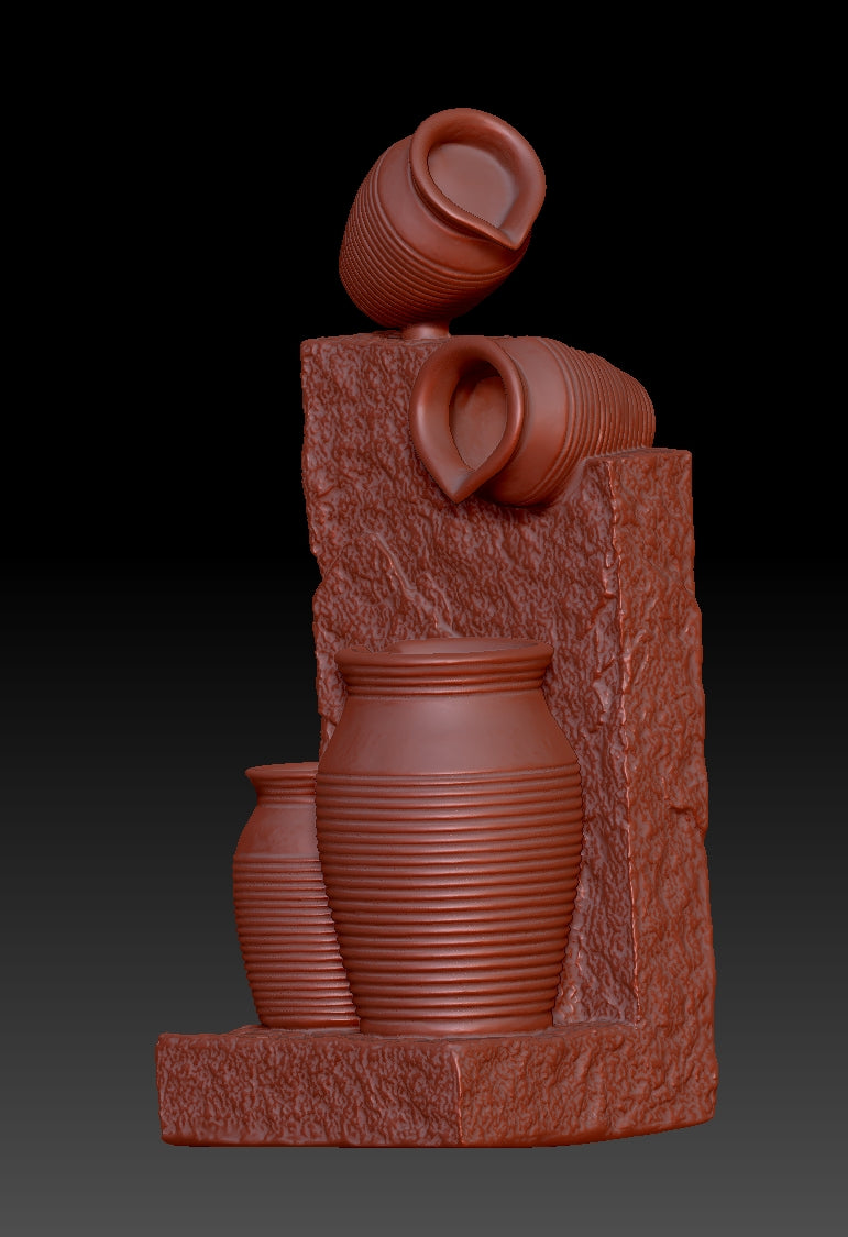 Antique pottery water flow landscape