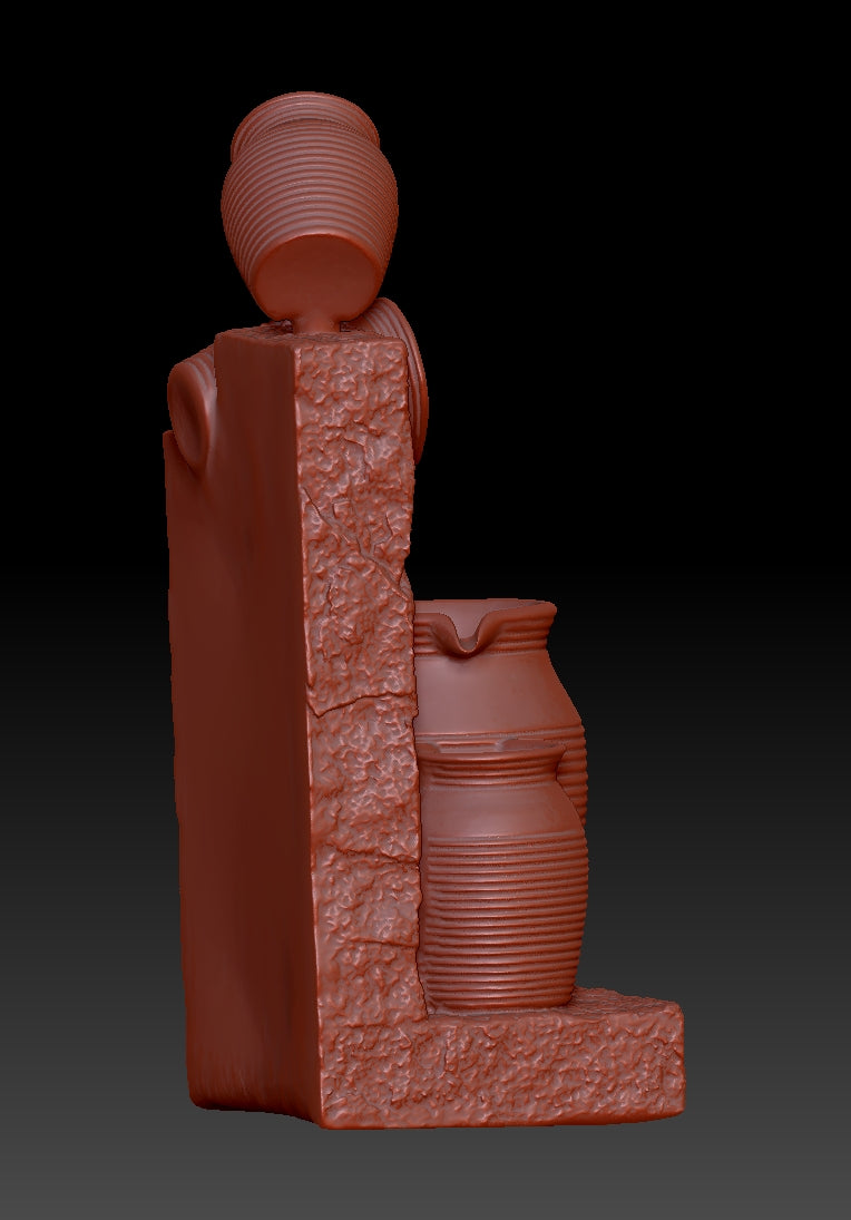 Antique pottery water flow landscape