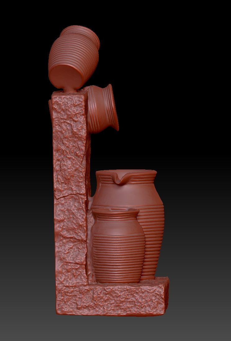 Antique pottery water flow landscape