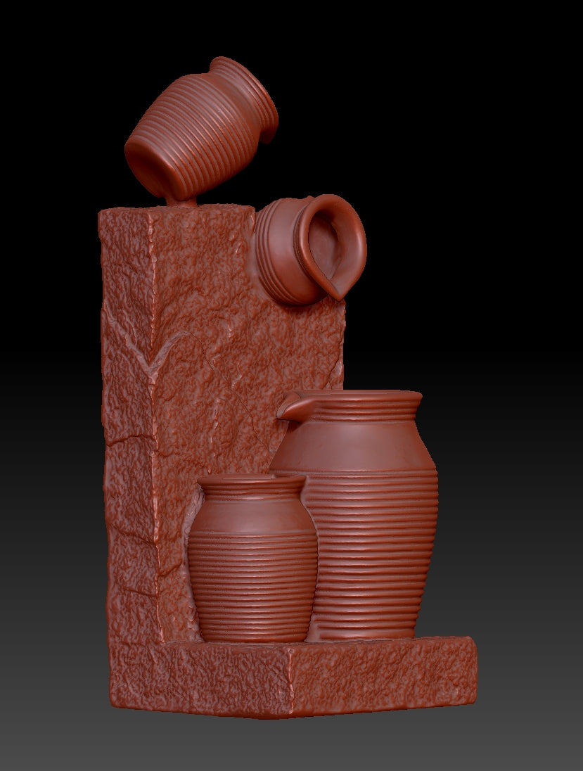 Antique pottery water flow landscape