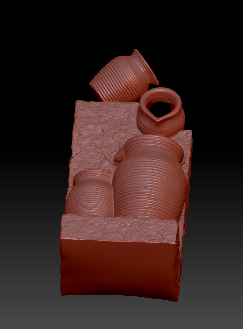 Antique pottery water flow landscape