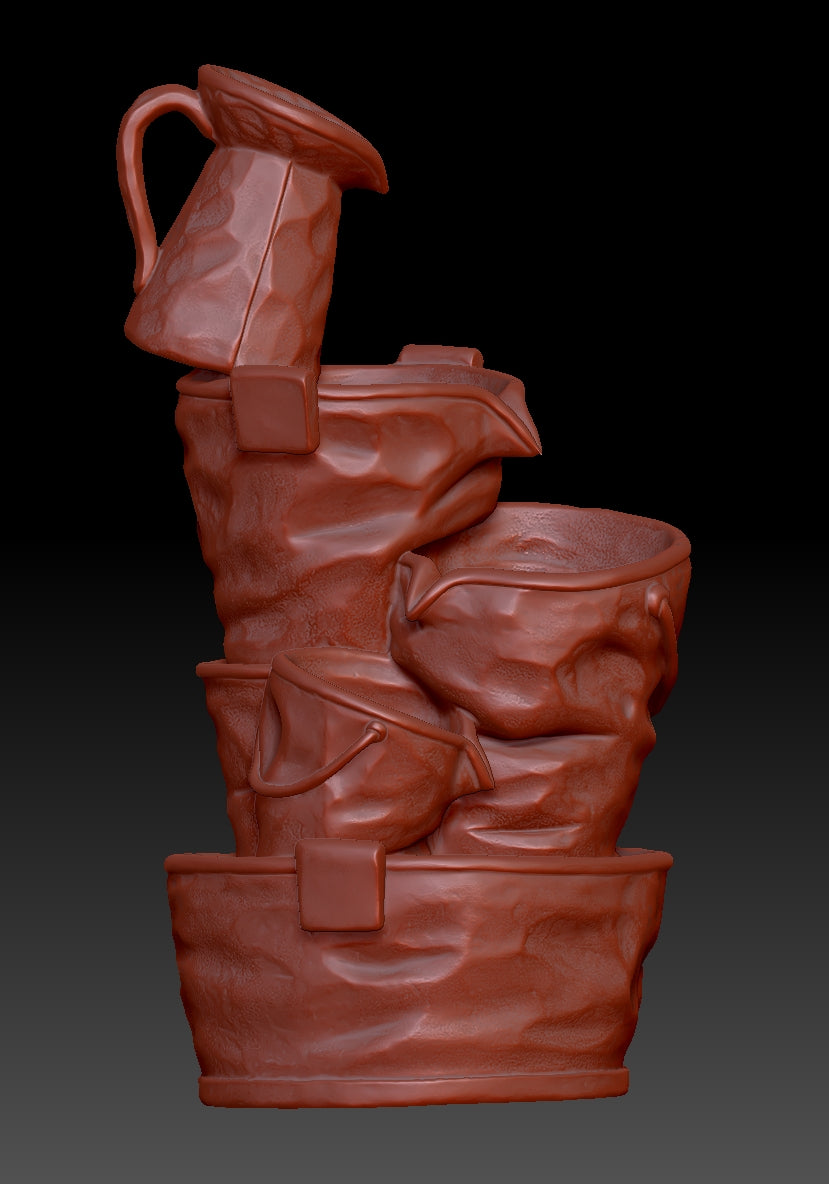Stacking buckets and flowing water to create scenery