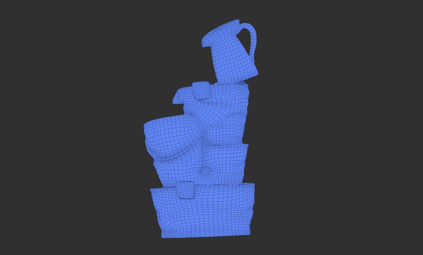 Stacking buckets and flowing water to create scenery