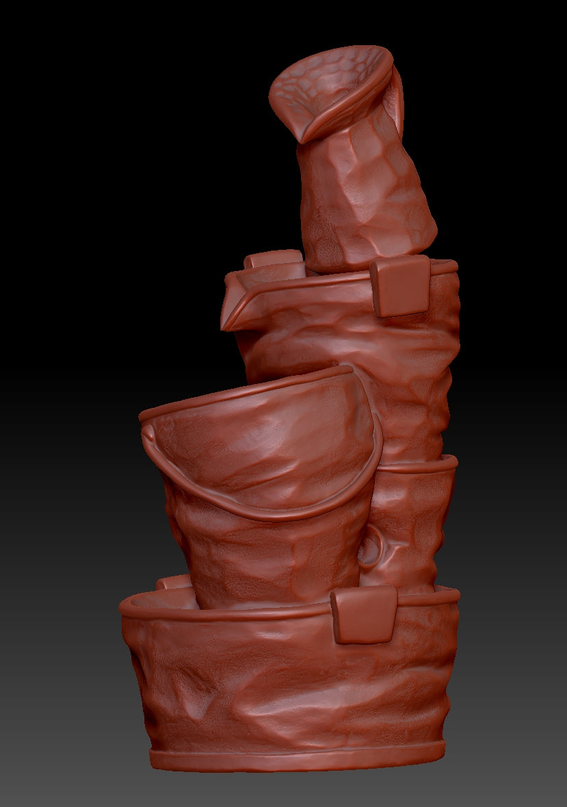 Stacking buckets and flowing water to create scenery