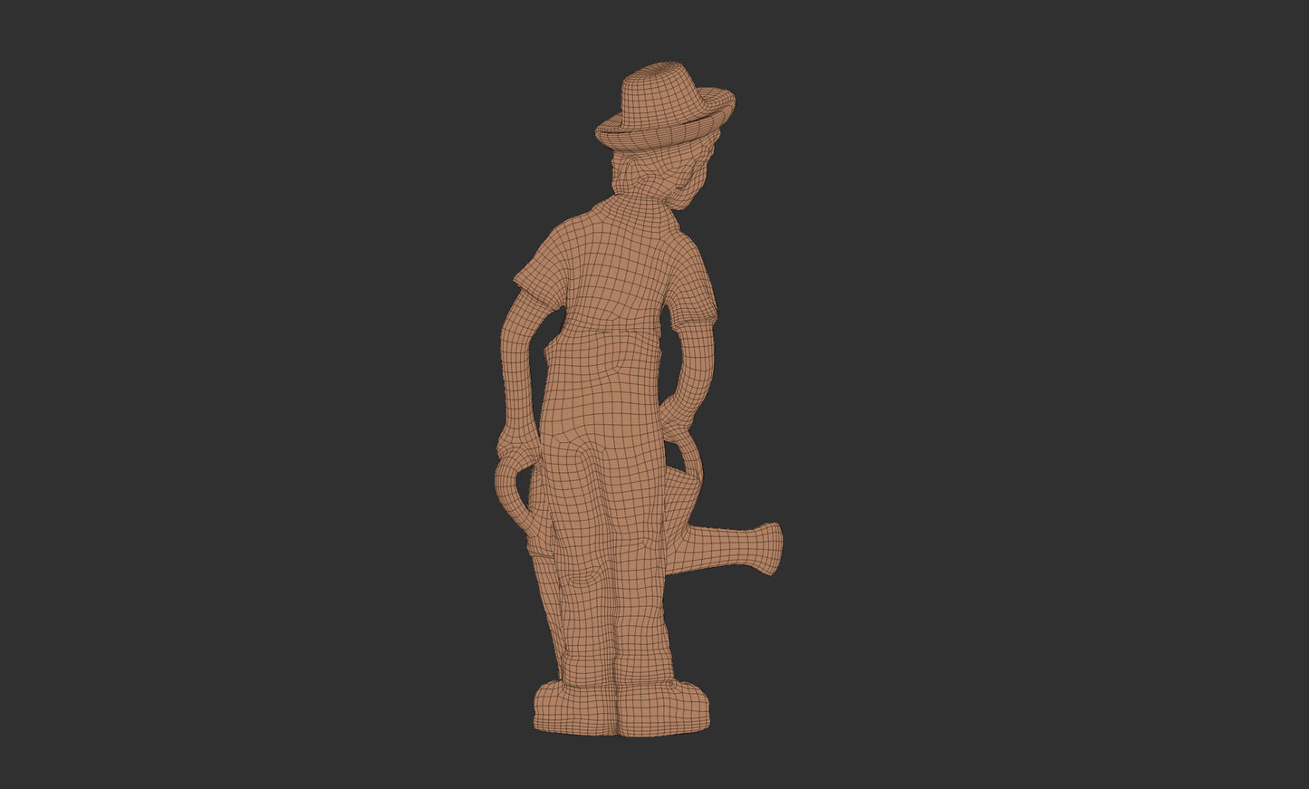 The boy wearing a hat is watering the flowers