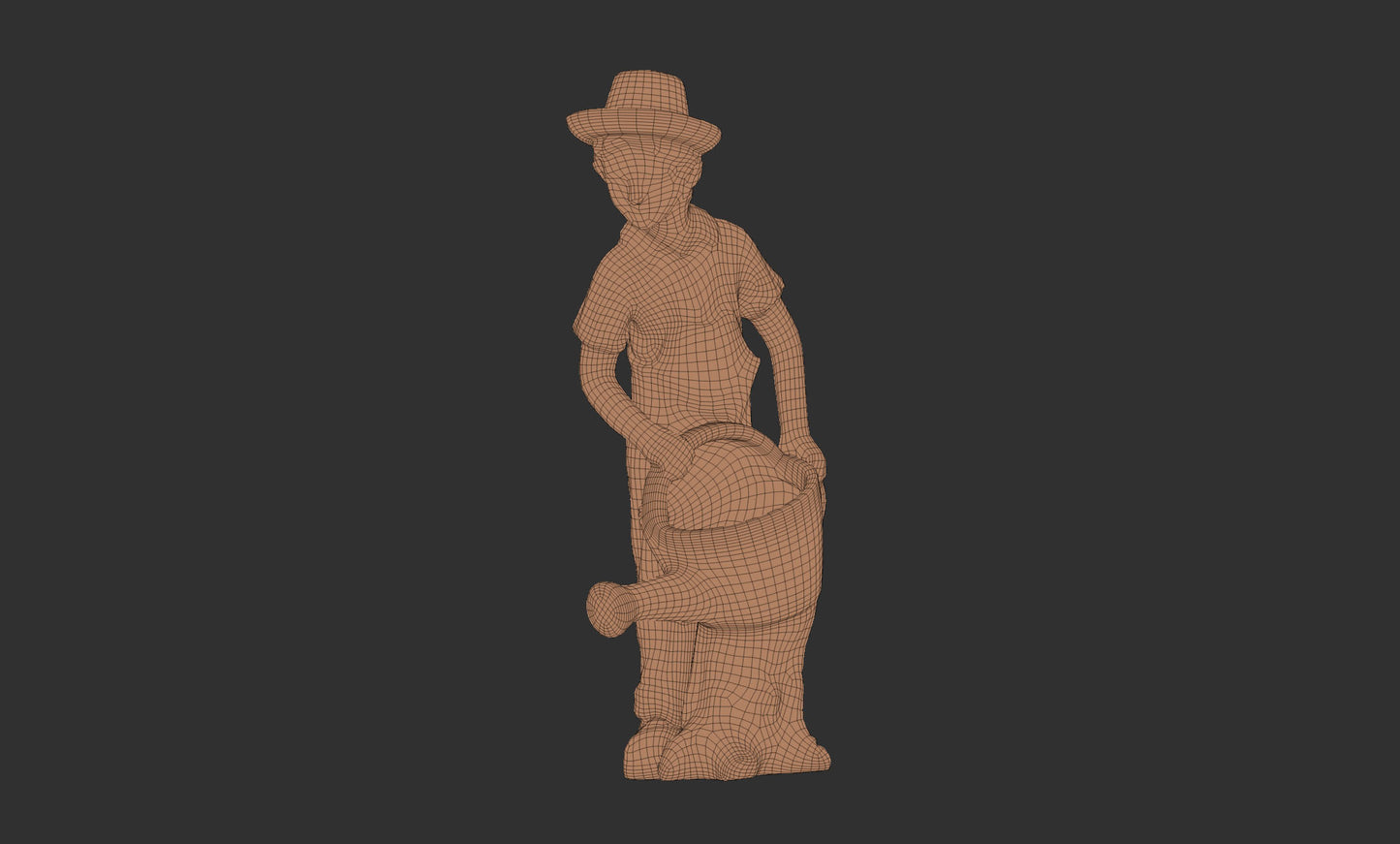 The boy wearing a hat is watering the flowers