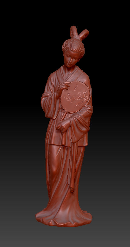 The ancient style lady holding a round fan