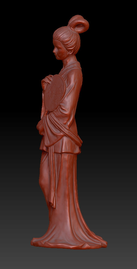 The ancient style lady holding a round fan