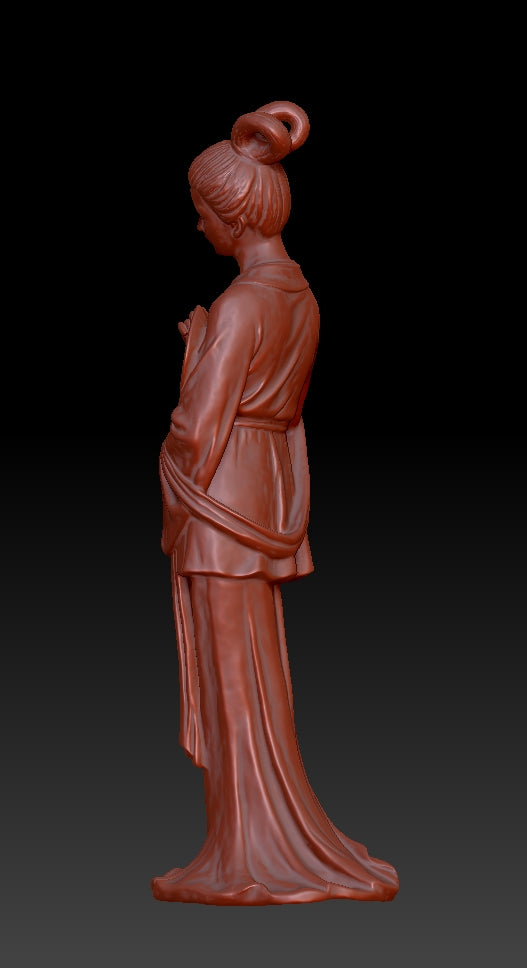 The ancient style lady holding a round fan