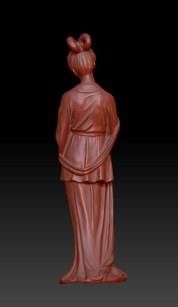 The ancient style lady holding a round fan