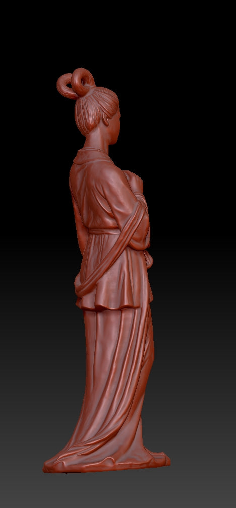 The ancient style lady holding a round fan