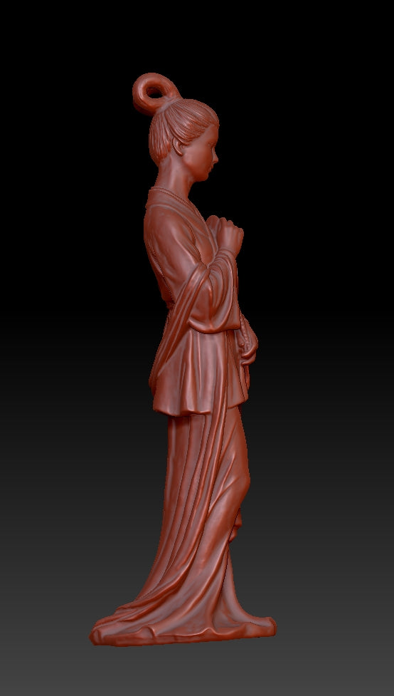 The ancient style lady holding a round fan