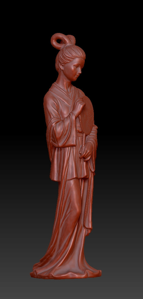 The ancient style lady holding a round fan