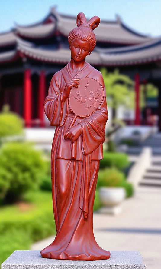 The ancient style lady holding a round fan