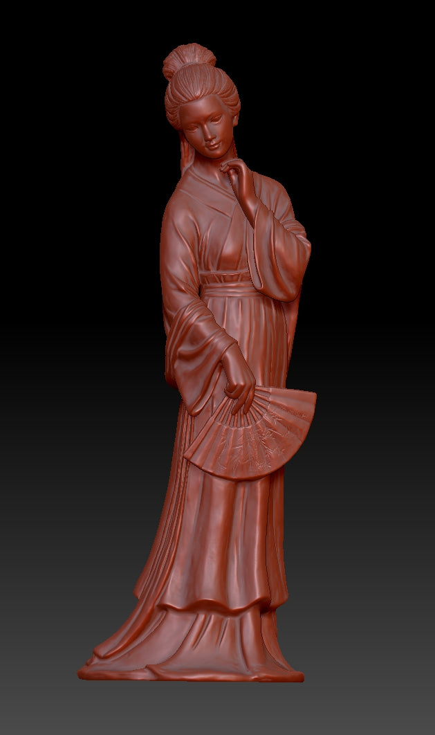 A lady holding a folding fan