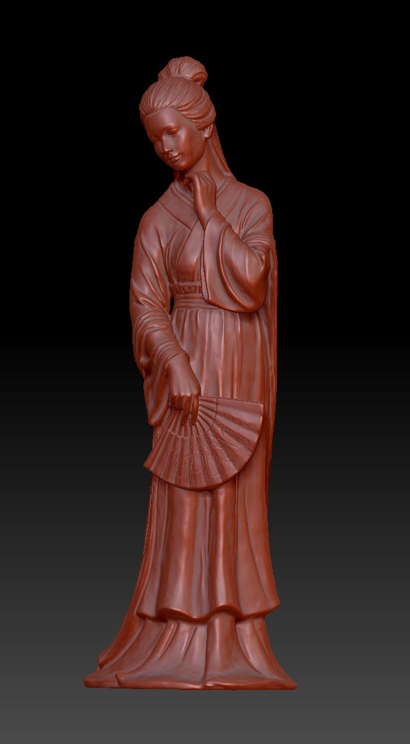 A lady holding a folding fan