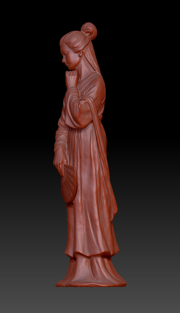 A lady holding a folding fan