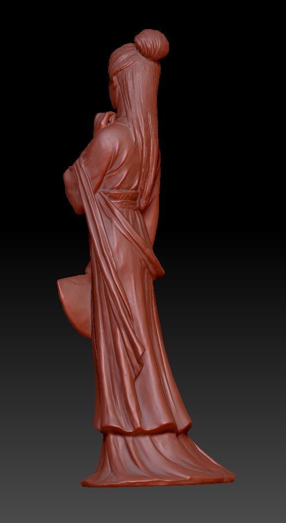 A lady holding a folding fan