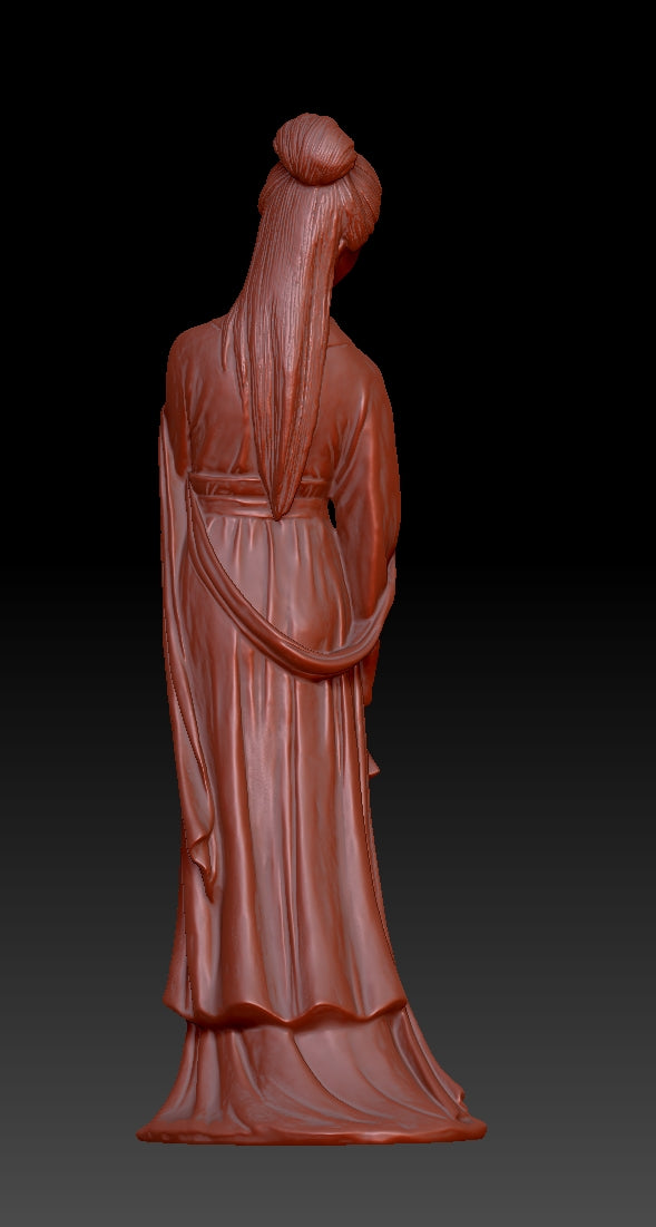 A lady holding a folding fan