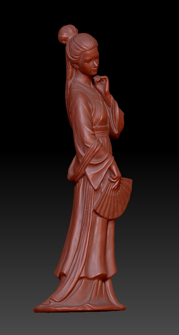 A lady holding a folding fan