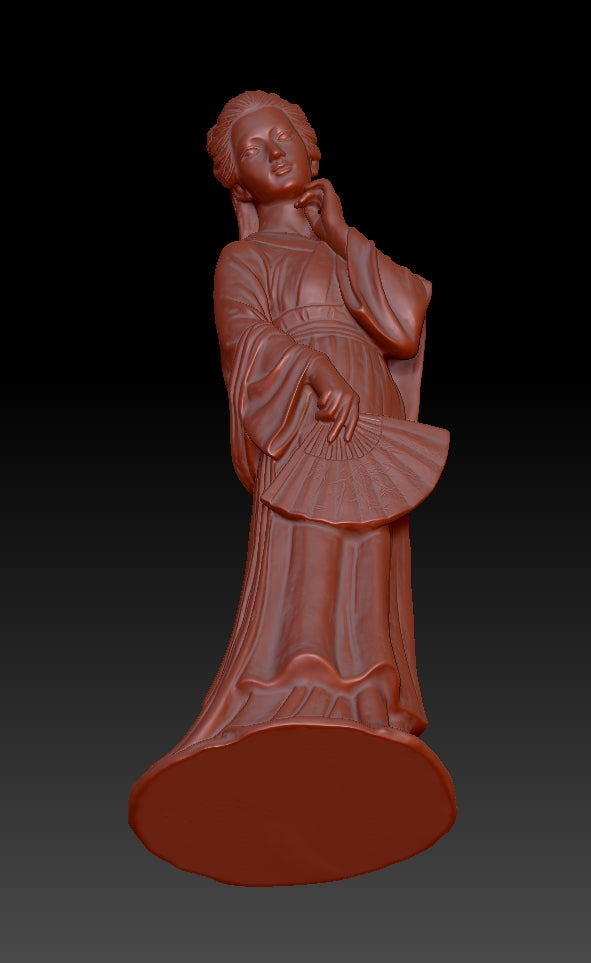 A lady holding a folding fan