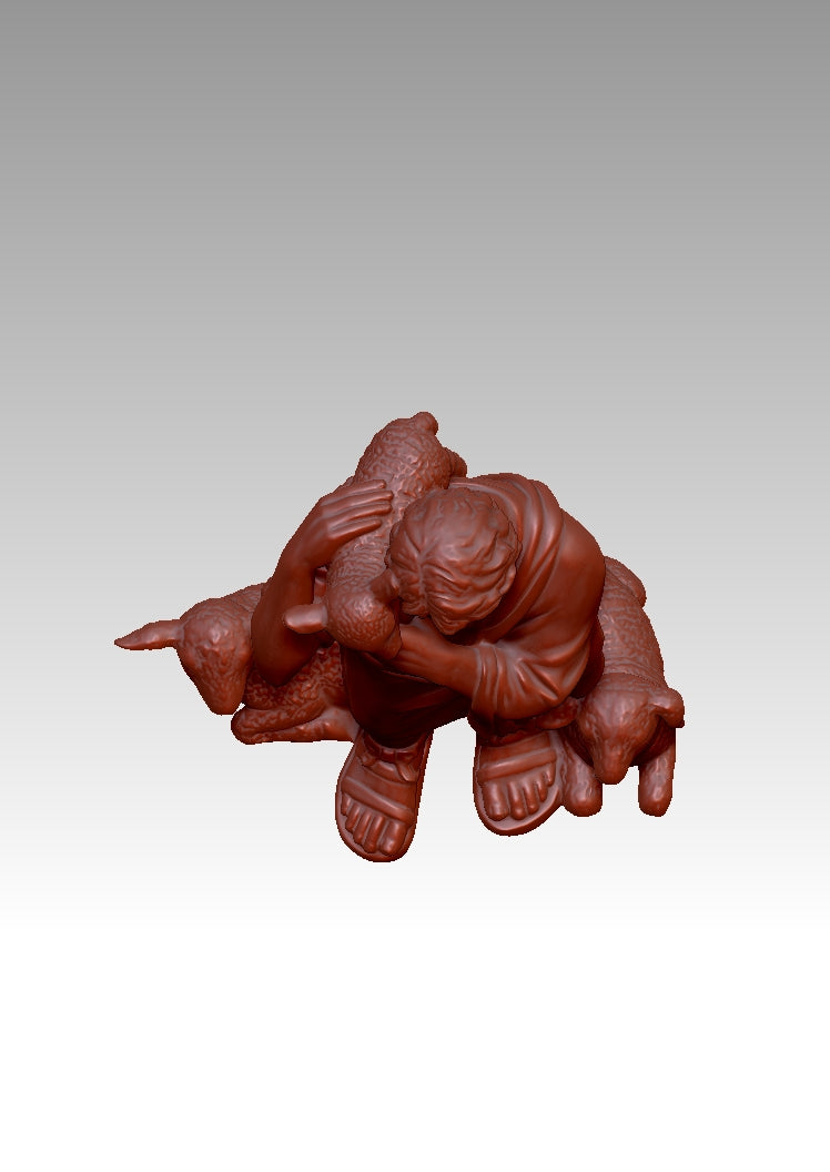 Human statues and sheep