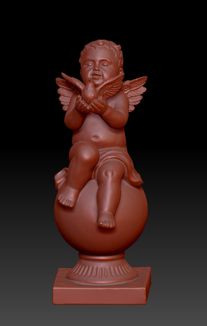 Little angel holding a bird