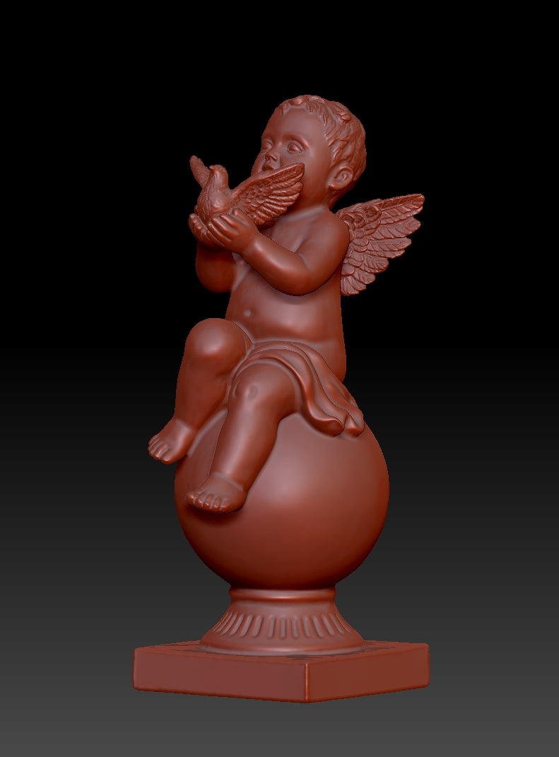 Little angel holding a bird