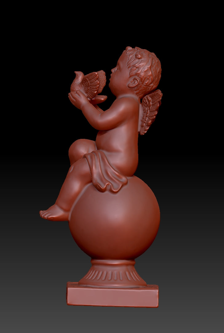 Little angel holding a bird