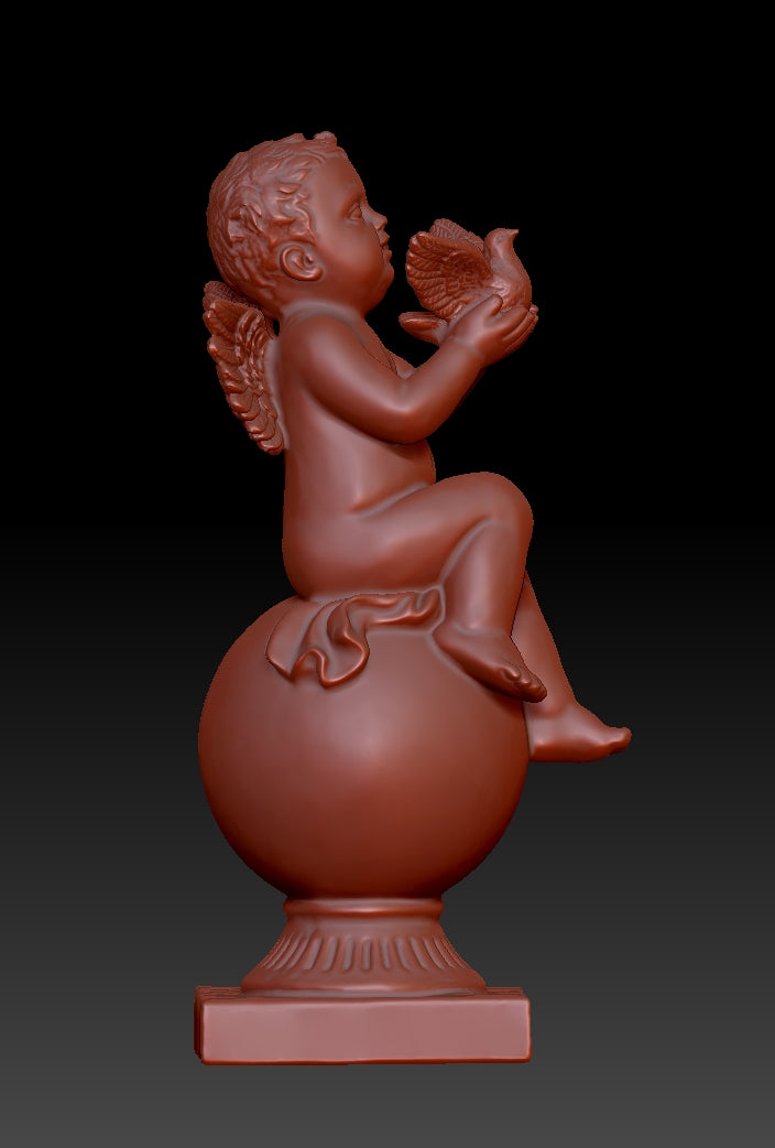 Little angel holding a bird