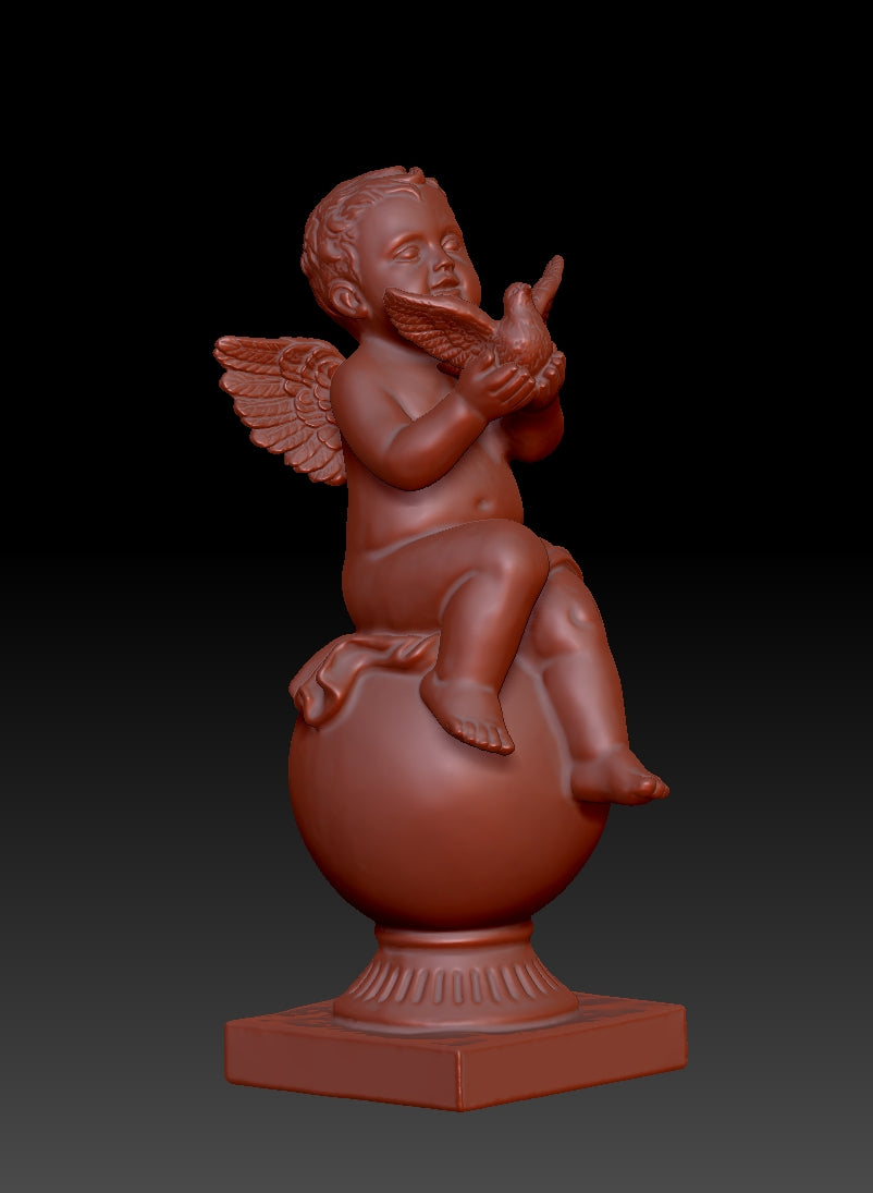 Little angel holding a bird