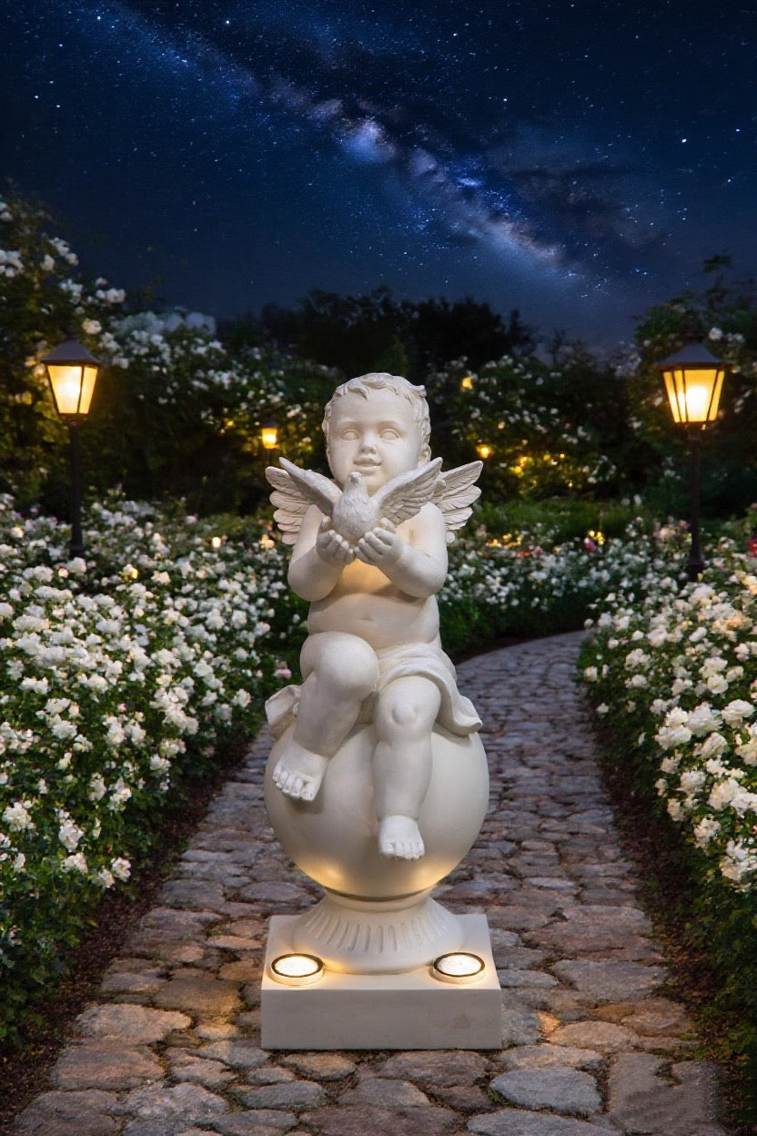 Little angel holding a bird