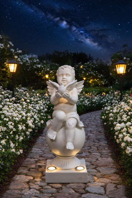 Little angel holding a bird