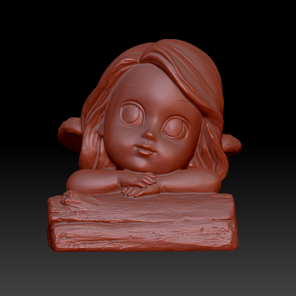 Cute girl crouching on wood