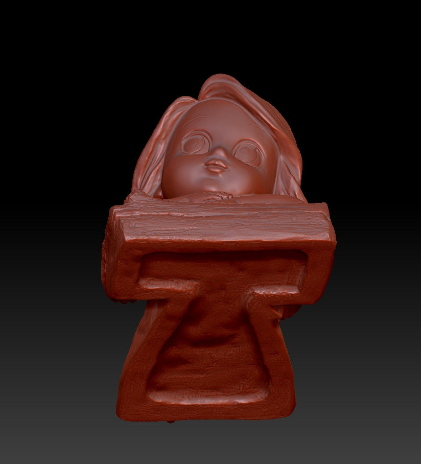 Cute girl crouching on wood