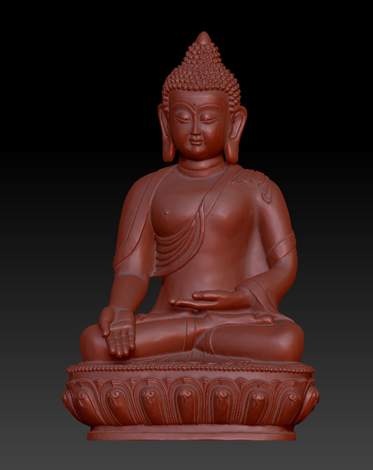 "STL file of 3D carved model: Shakyamuni Buddha statue with lotus throne for CNC carving machine"